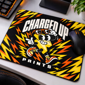 Custom printed mouse pad on a desk