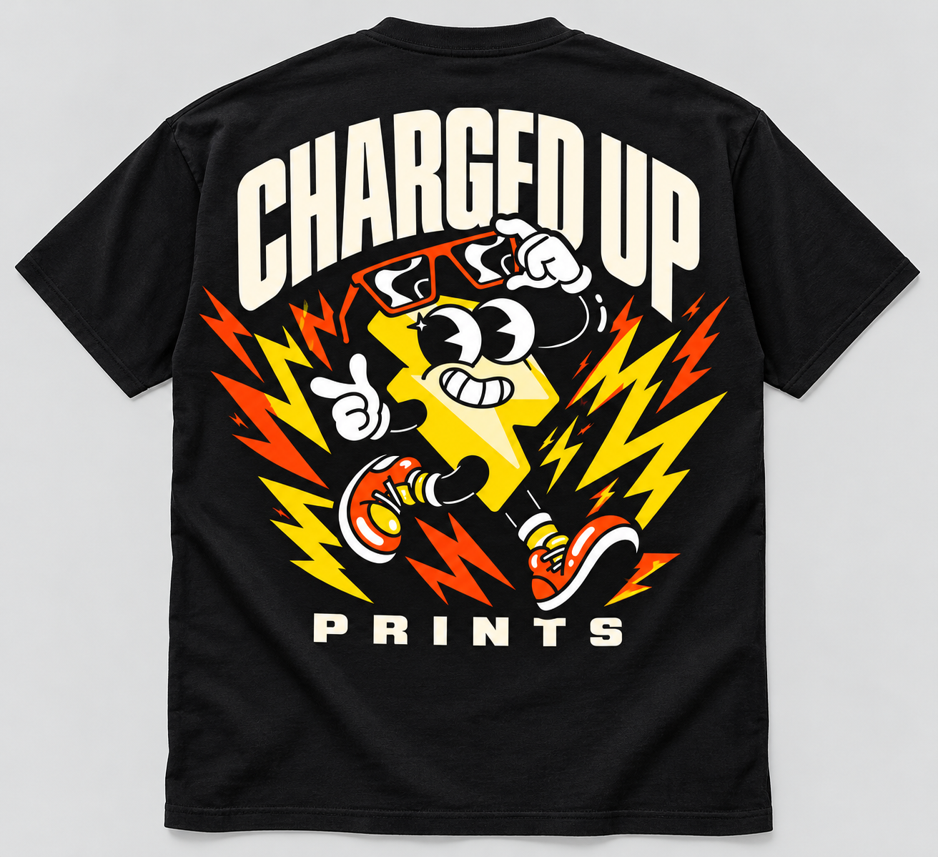 Black custom t-shirt with a full back print